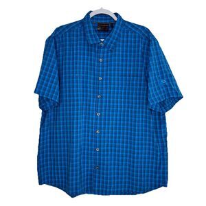 Mammut Shirt Mens Sz 2XL Blue Check Button Up Short Sleeve Performance Hike Work